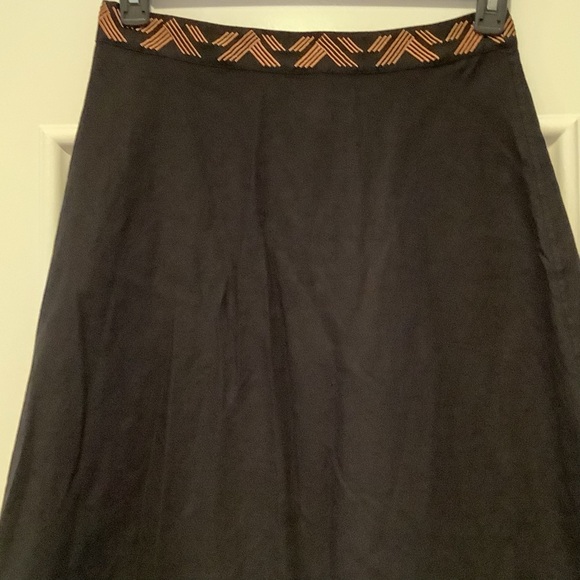 Banana Republic Factory Black Embroidered Midi Skirt Size 6 Linen Blend - Picture 5 of 13